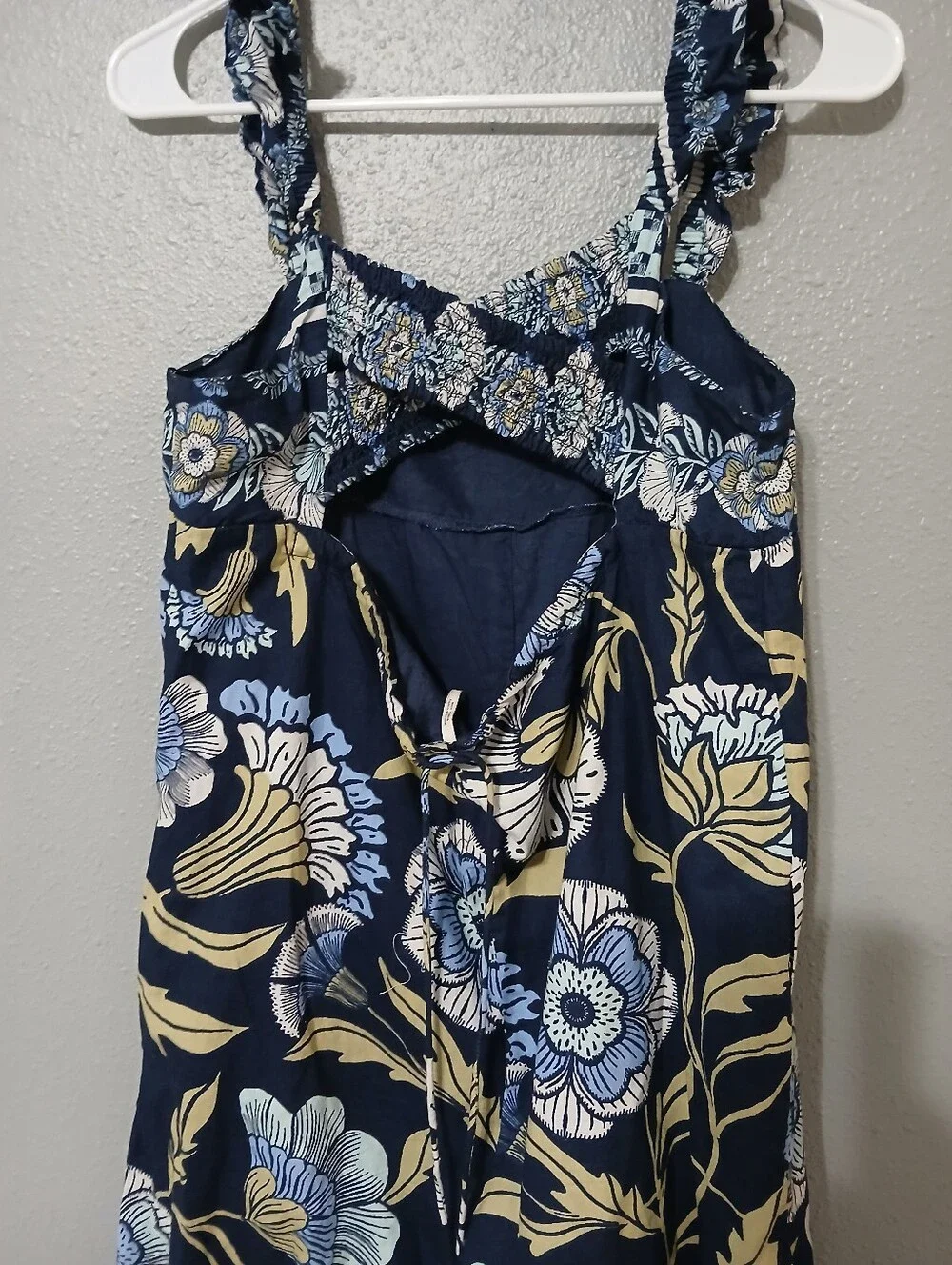 Free People Navy Floral Wide-Leg‎ Smocked Jumpsuit